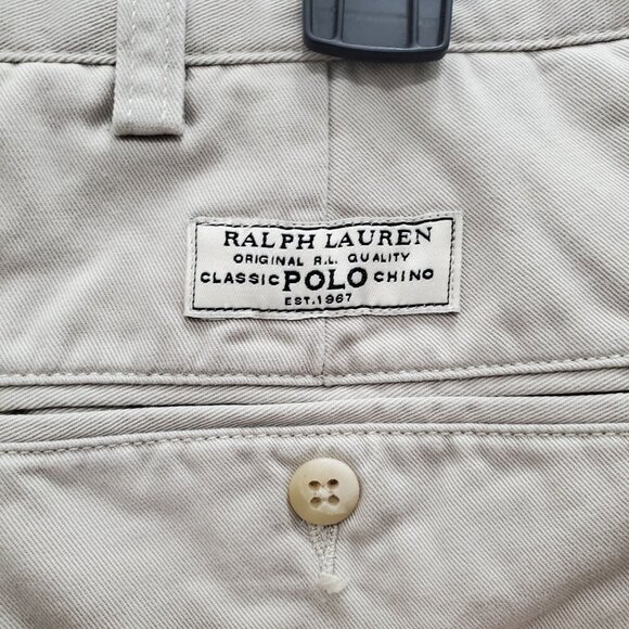 Polo by Ralph Lauren Men's Vintage Beige Flat Front Straight Leg Khakis Sz 38x32 - Picture 5 of 7
